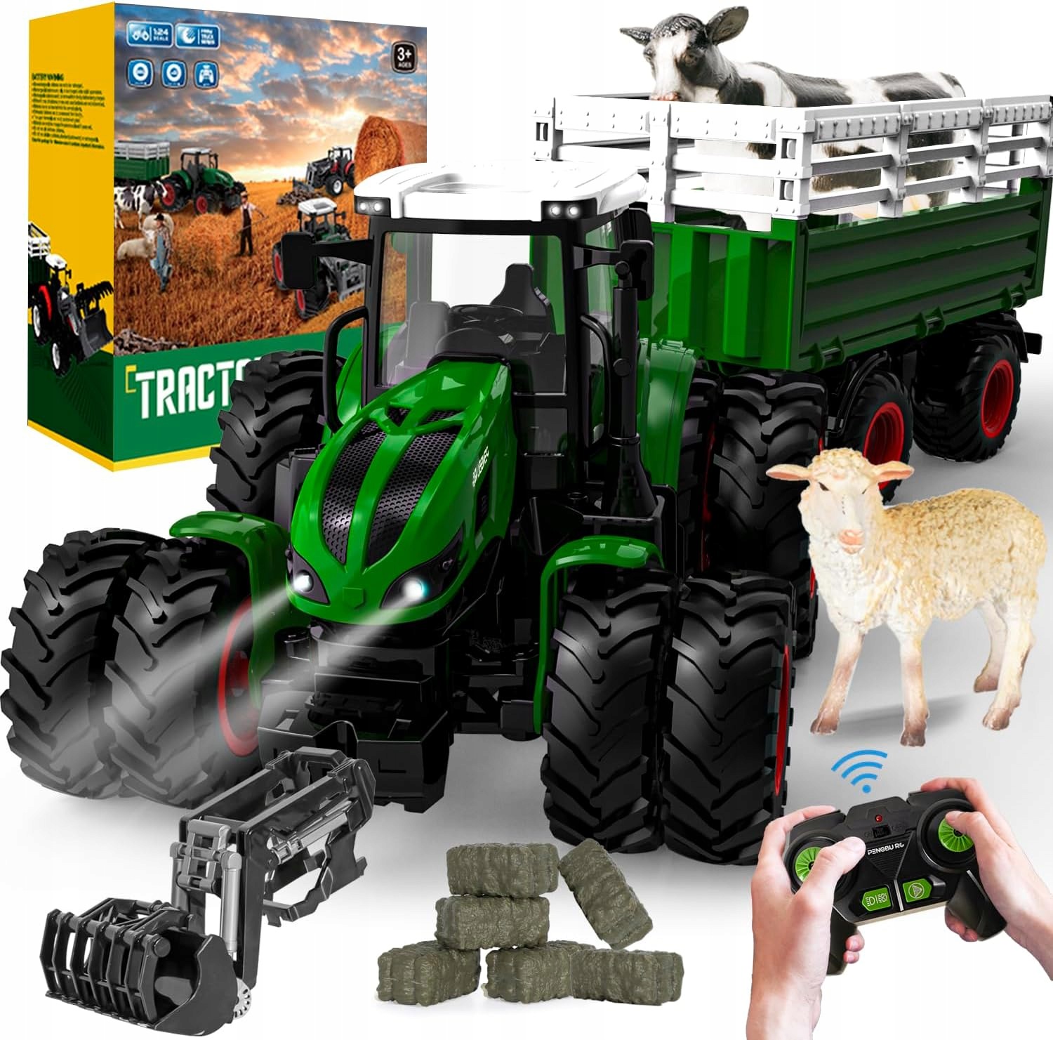 Zdalnie Sterowany Duży Traktor Z Pilotem Przyczepa Owca Krowa