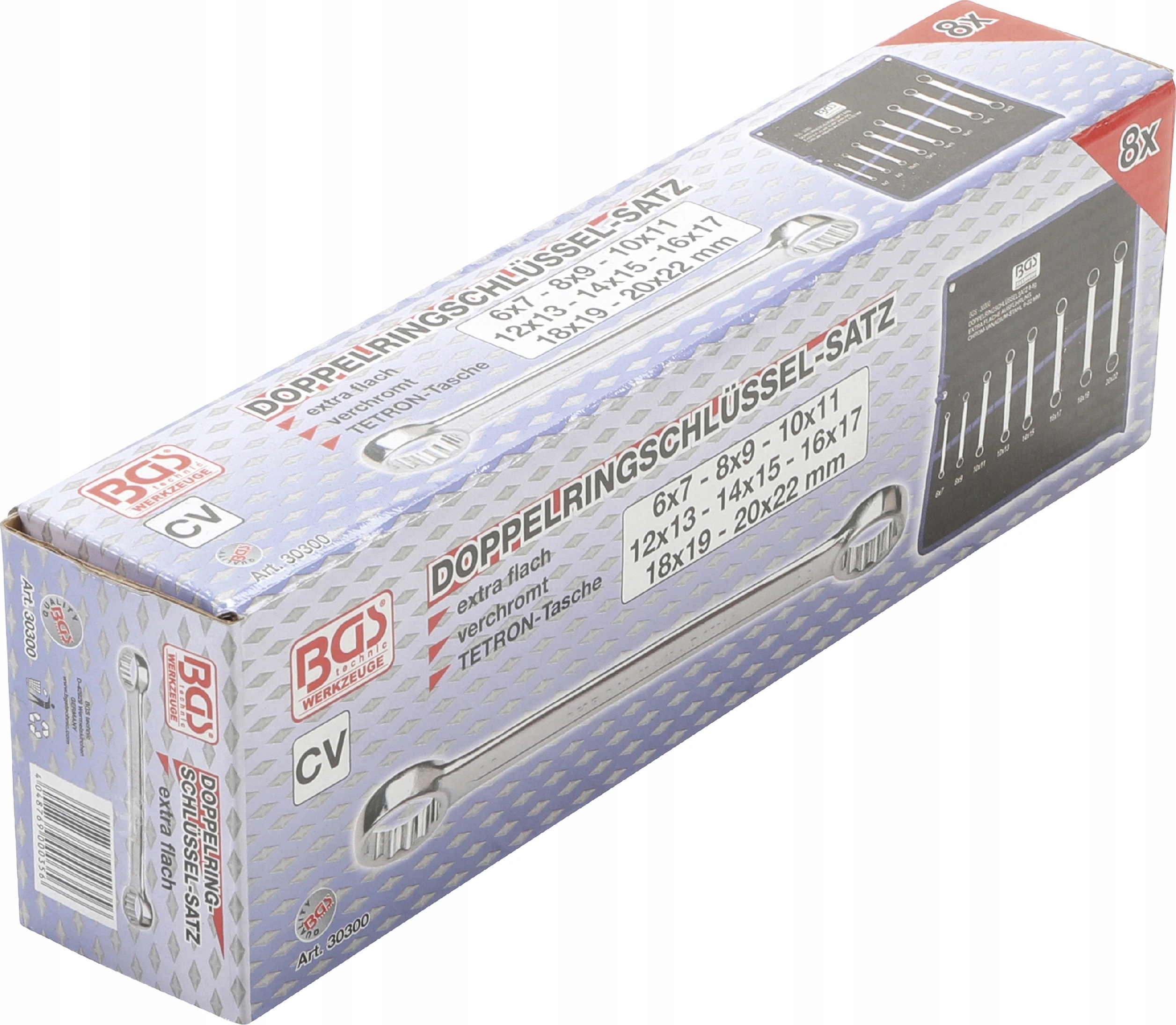BGS Zestaw Kluczy Płasko-Oczkowych Extra Płaskie 6-22 mm 8 Sztuk — miniatura 7