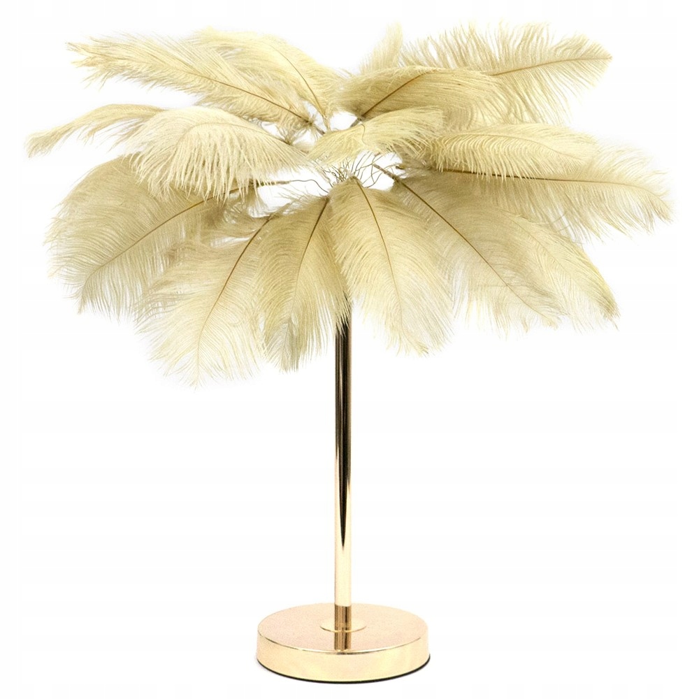 Stolová Lampa Perie 60 cm Zlatá Béžová Kovová S Tienidlom Z Pera