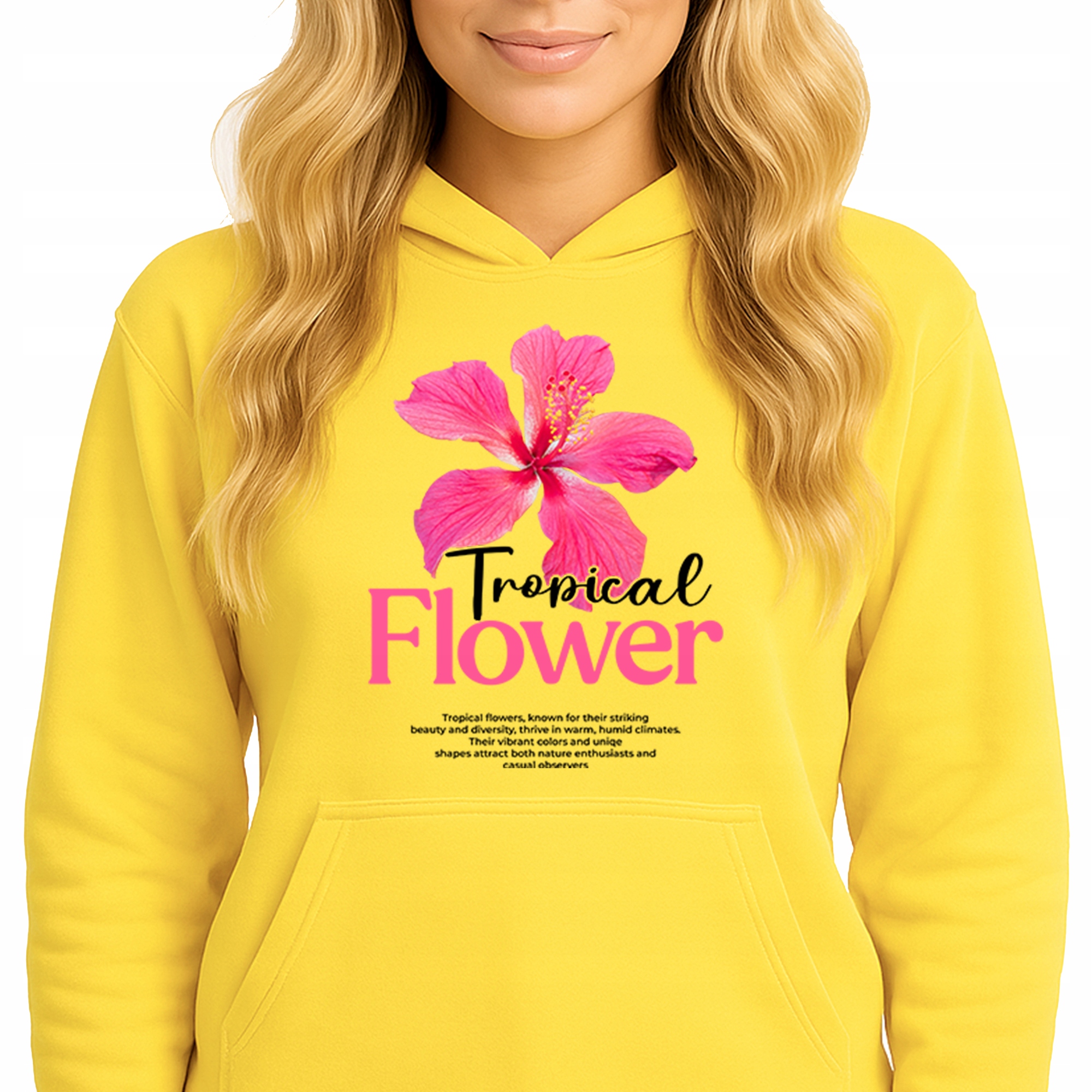 Mikina S Kapucí Hoodie Sun Yellow Bavlněná Módní Tropical Flower Vel M