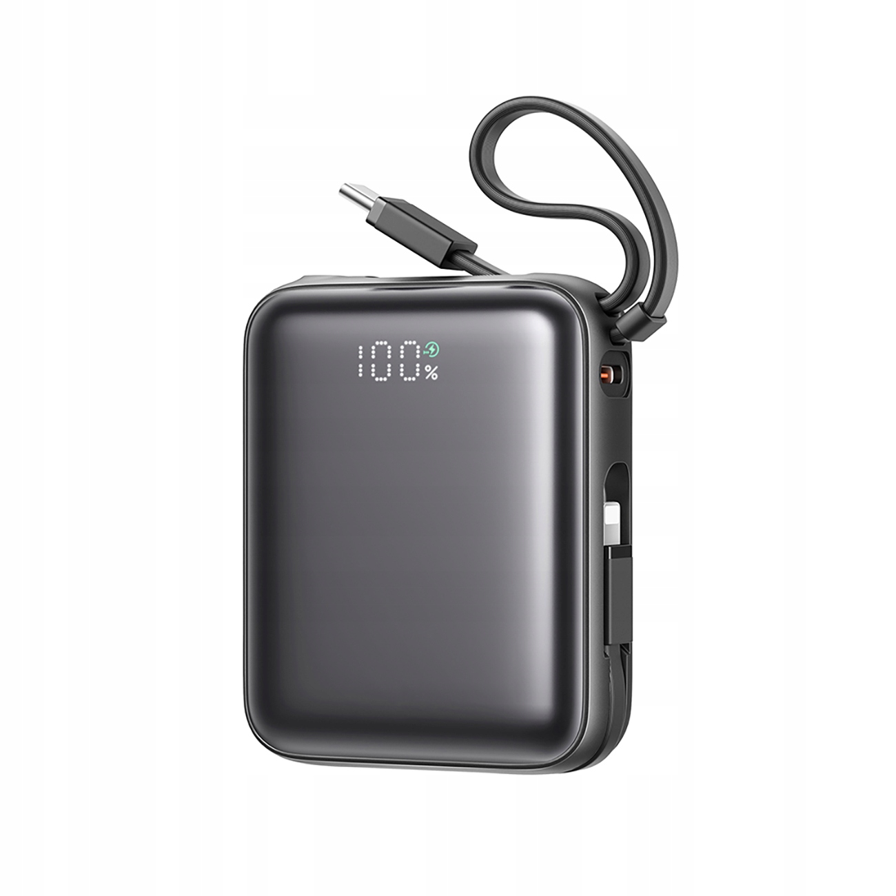 Powerbanka 10000mAh 22.5W s vestavěnými kabely Usb-c a Lightning černá