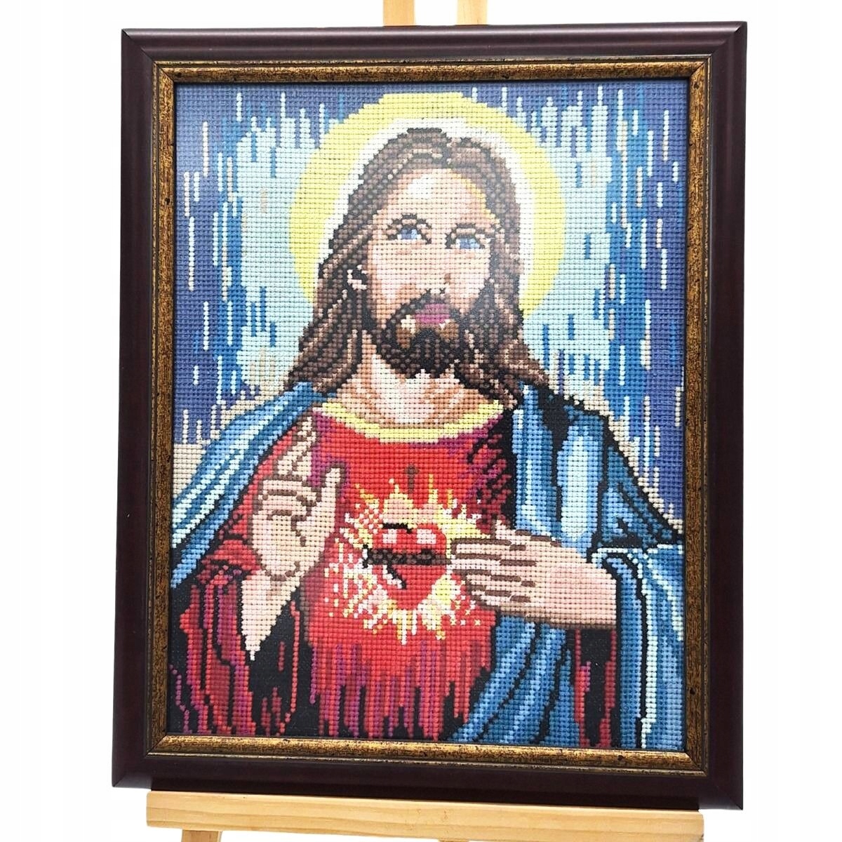Ručně vyšívaný obraz Ježíše s rámem 34x30 cm – Náboženský
