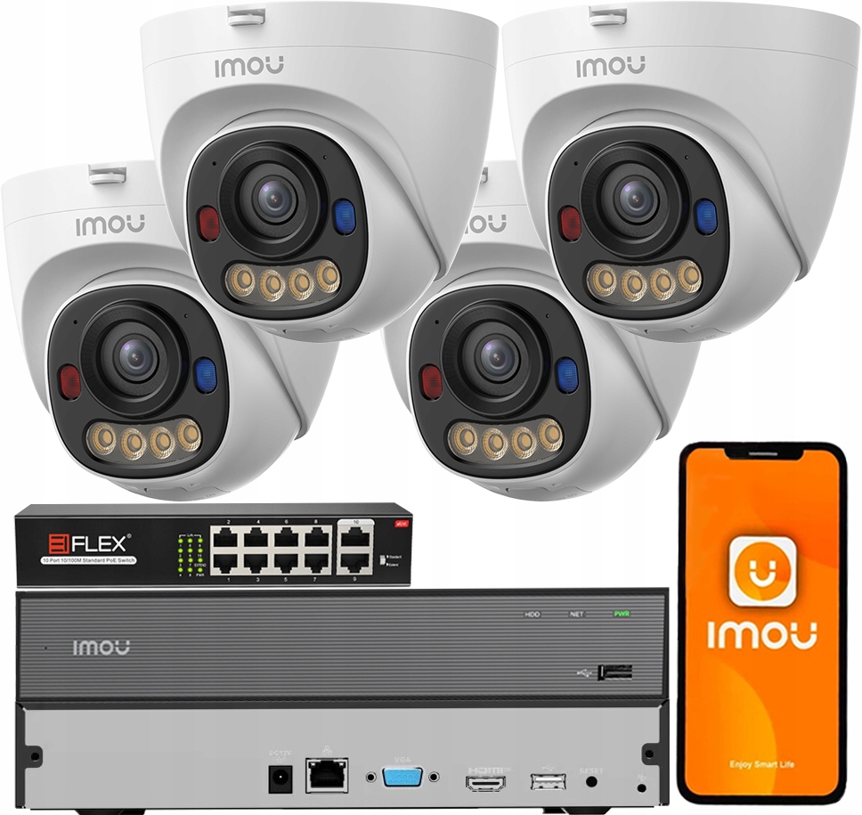 Zestaw Monitoringu 5MPx PoE Imou 4 Kamery IPC-PS8D-5V0 Led Ir Audio