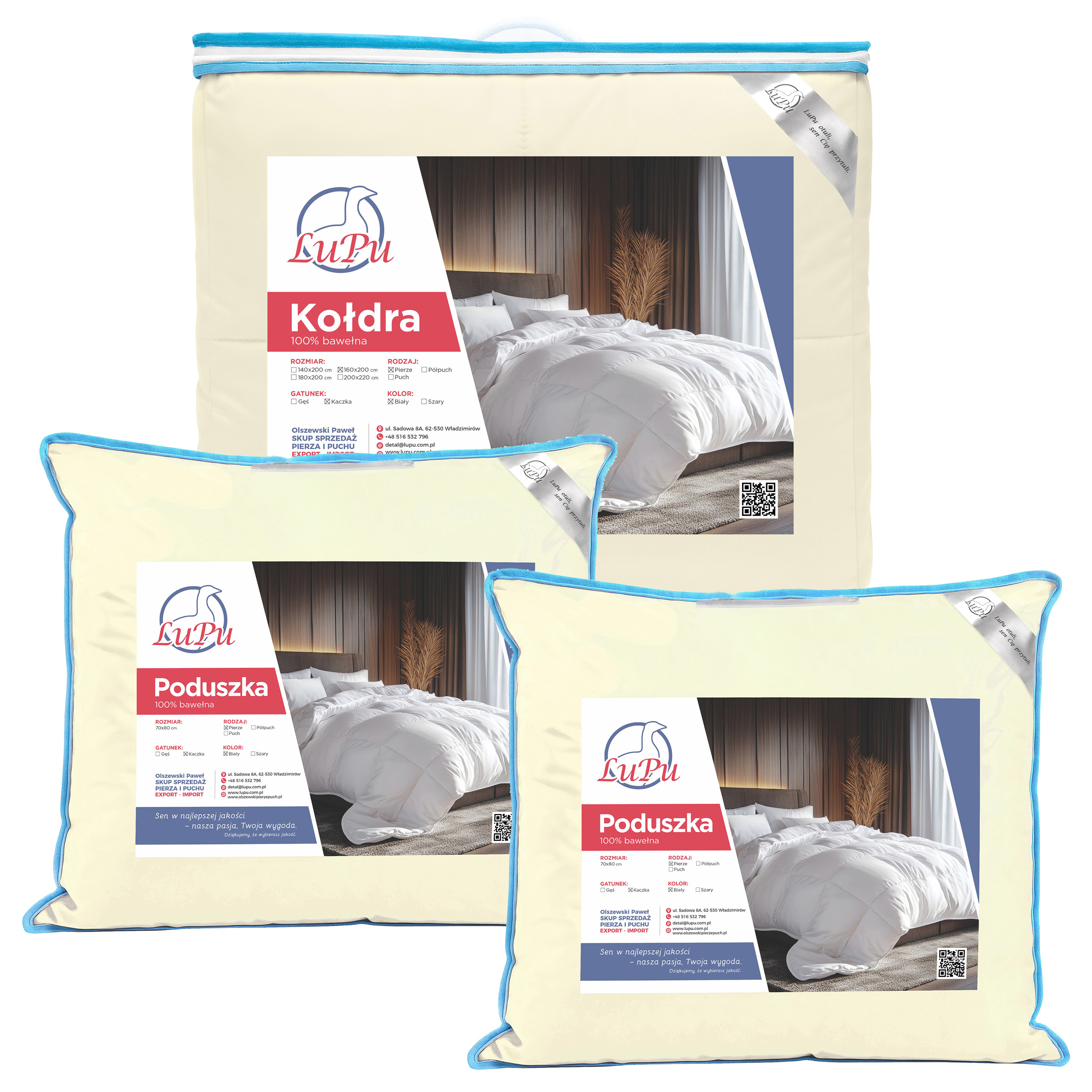 Páperová prikrývka 160x200 2 vankúše 70x80 z Kačieho Peria Ecru Lupu