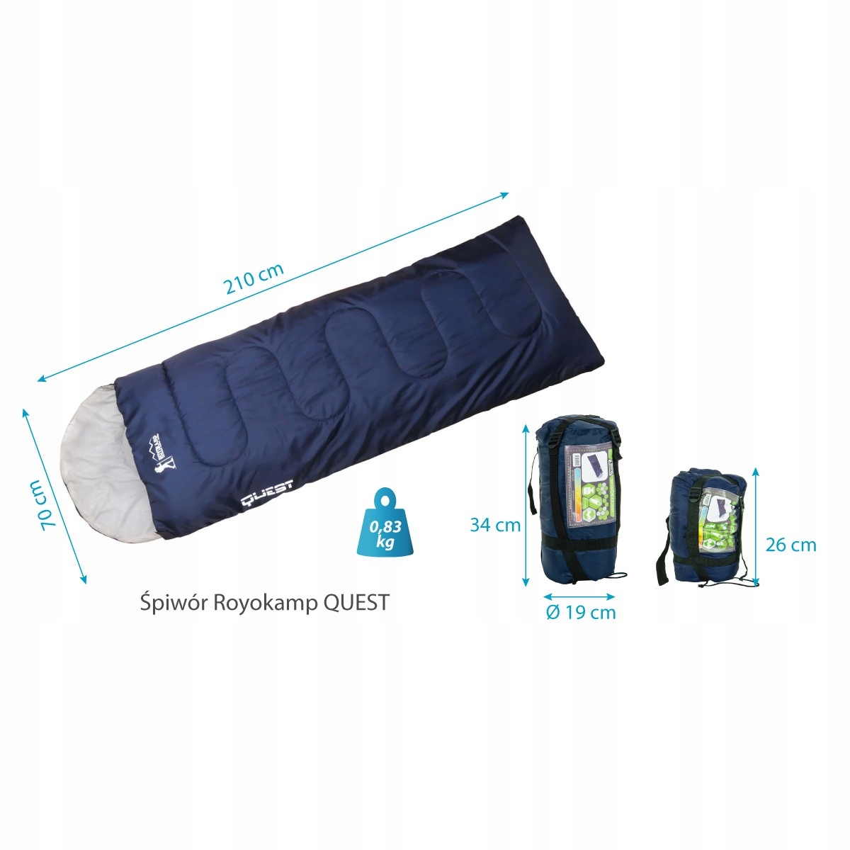 Туристический спальный мешок QUEST 210X70CM темно-синий дополнительные характеристики капюшон чехол в комплекте