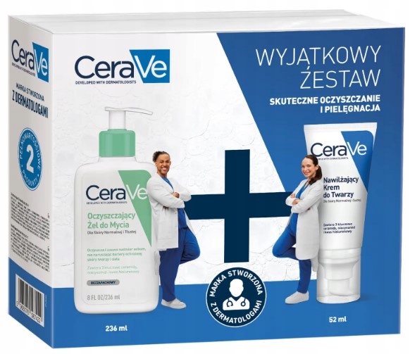 CeraVe Zestaw Oczyszczający Żel do Mycia 236ml, Nawilżający Krem do Twarzy