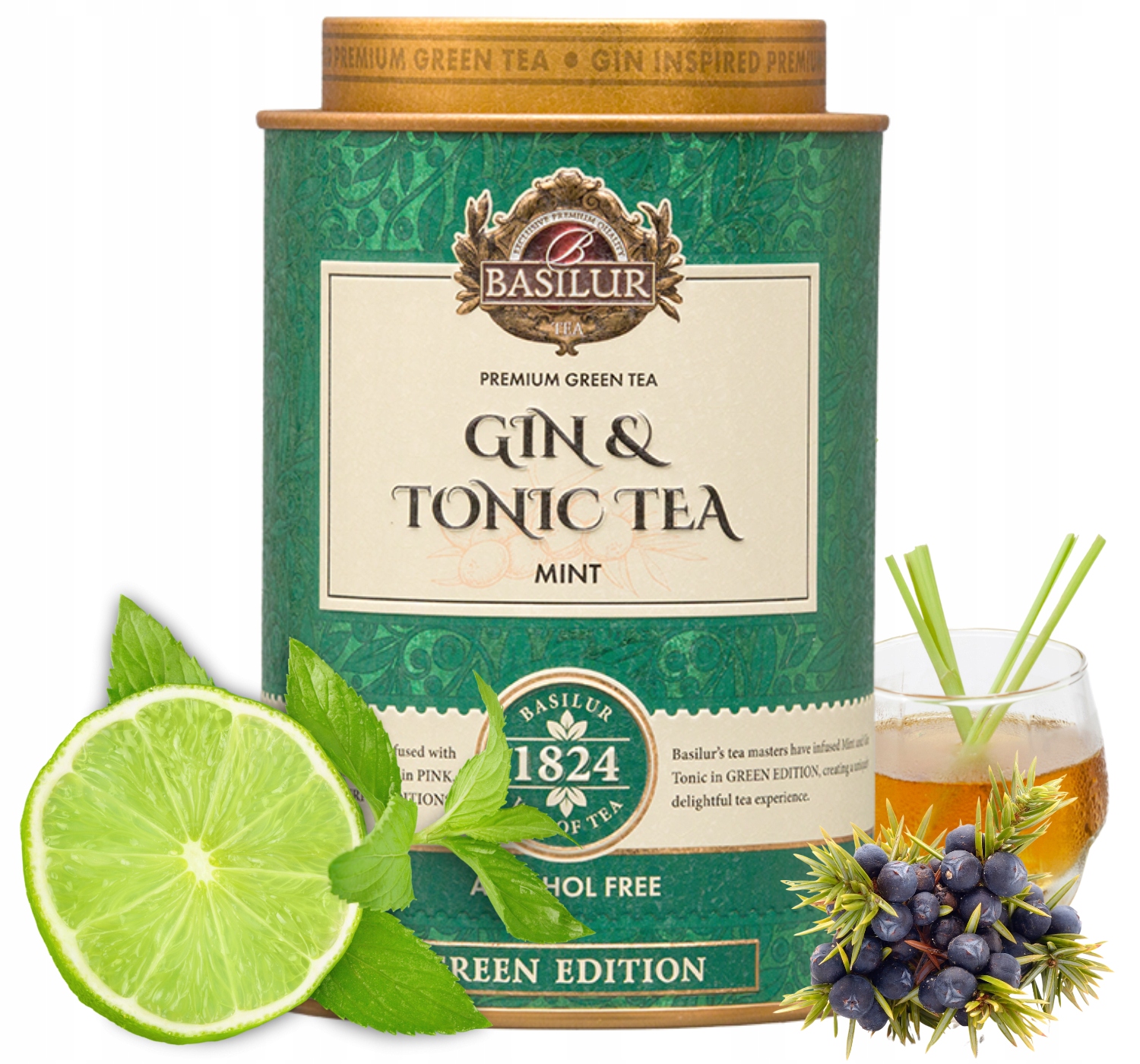 Basilur Gin & Tonic Tea Green Edition herbata zielona Puszka liść 75 g