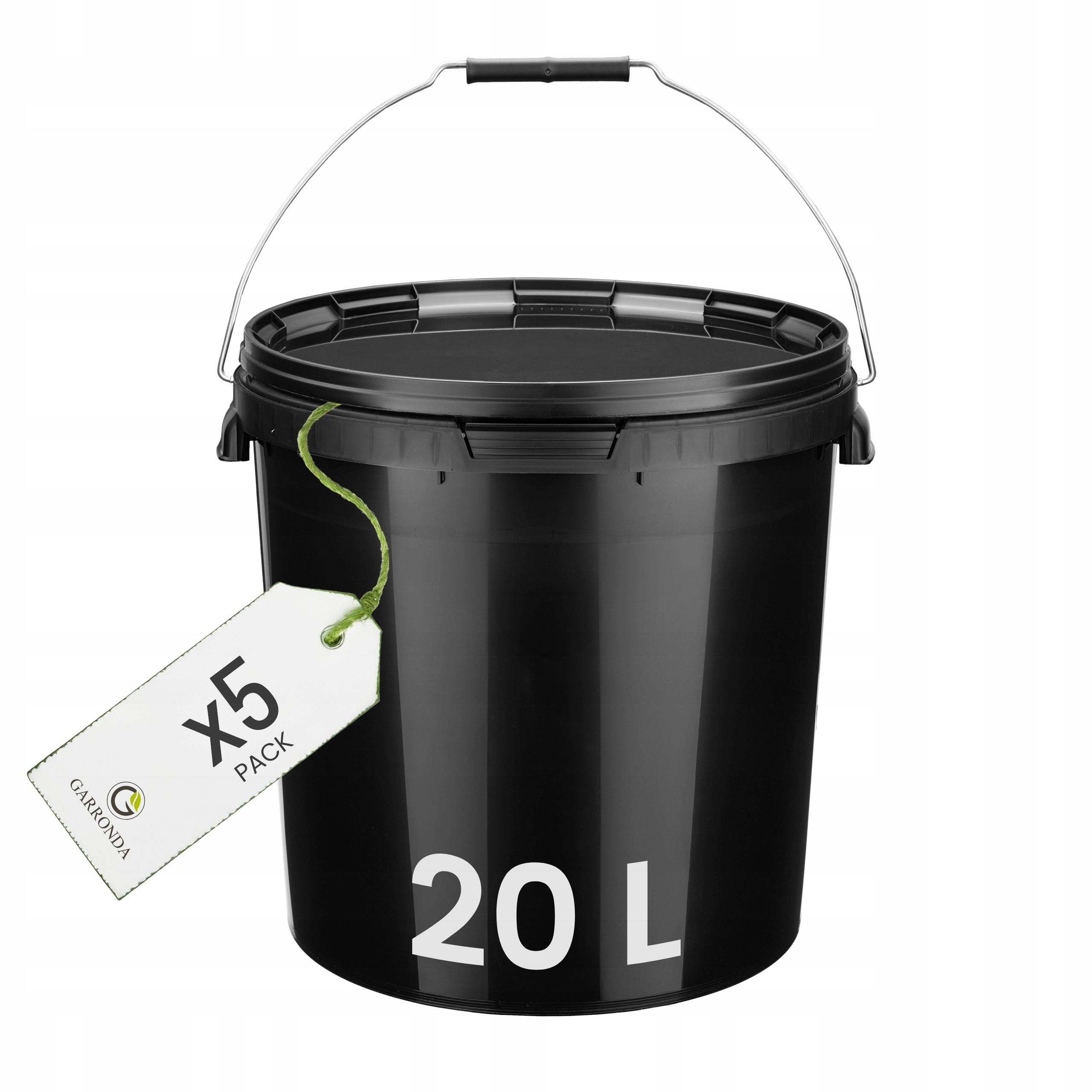 Kbelík s víkem 5x 20 L plastový Garronda Atest potravinářský Černý