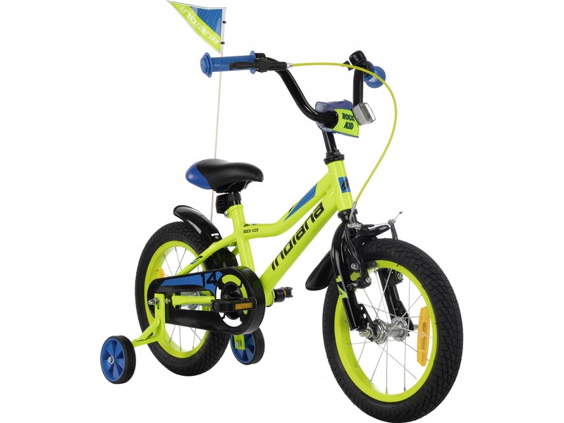 Rower dziecięcy Indiana Rock Kid 14 cali dla chłopca Limonkowo-niebieski
