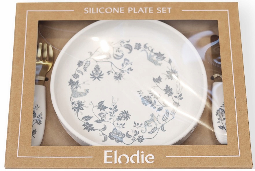 Elodie Details Zestaw silikonowy talerzyk i sztućce Garden Leo Toile
