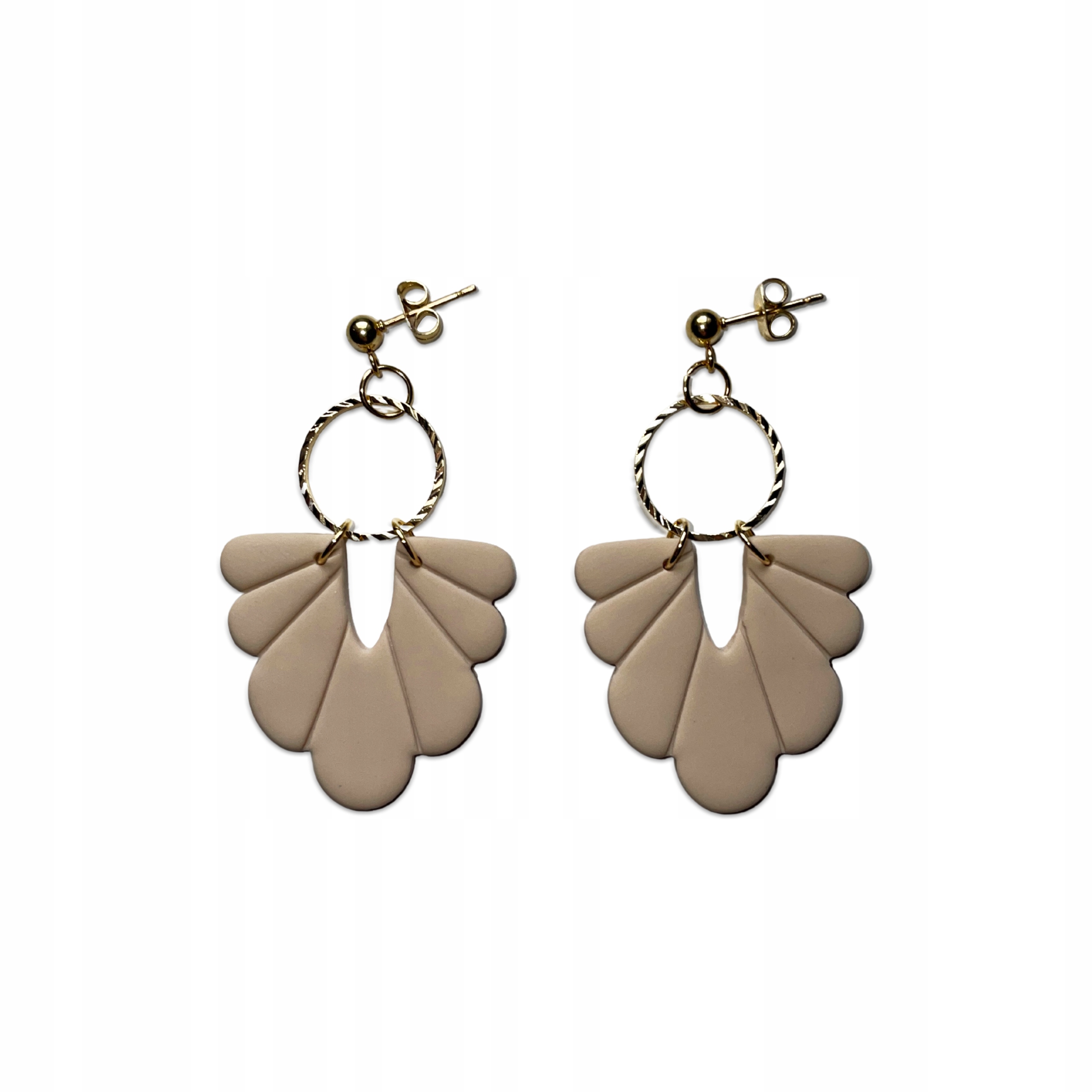 Náušnice Zlaté Béžové Art Deco Závěsné Sedm listů Polymerová hlína