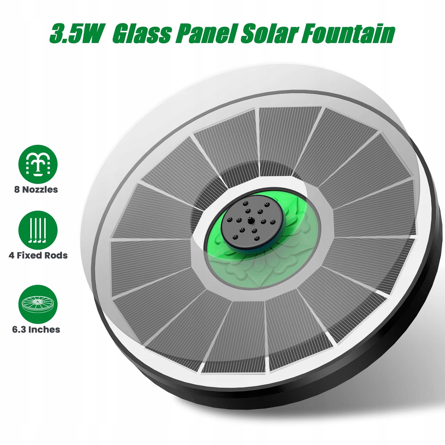 SZMP Fontanna Solarna 3.5W Do Ogrodu Z 8 Dyszami I 4 Rurkami — miniatura 3