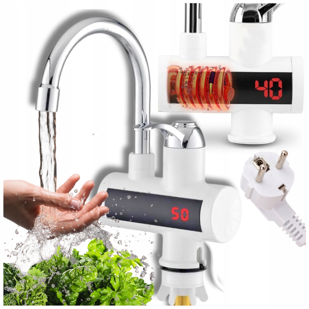 ELEKTRYCZNY PRZEPŁYWOWY PODGRZEWACZ DO WODY LCD 3KW OGRZEWACZ MOCNY