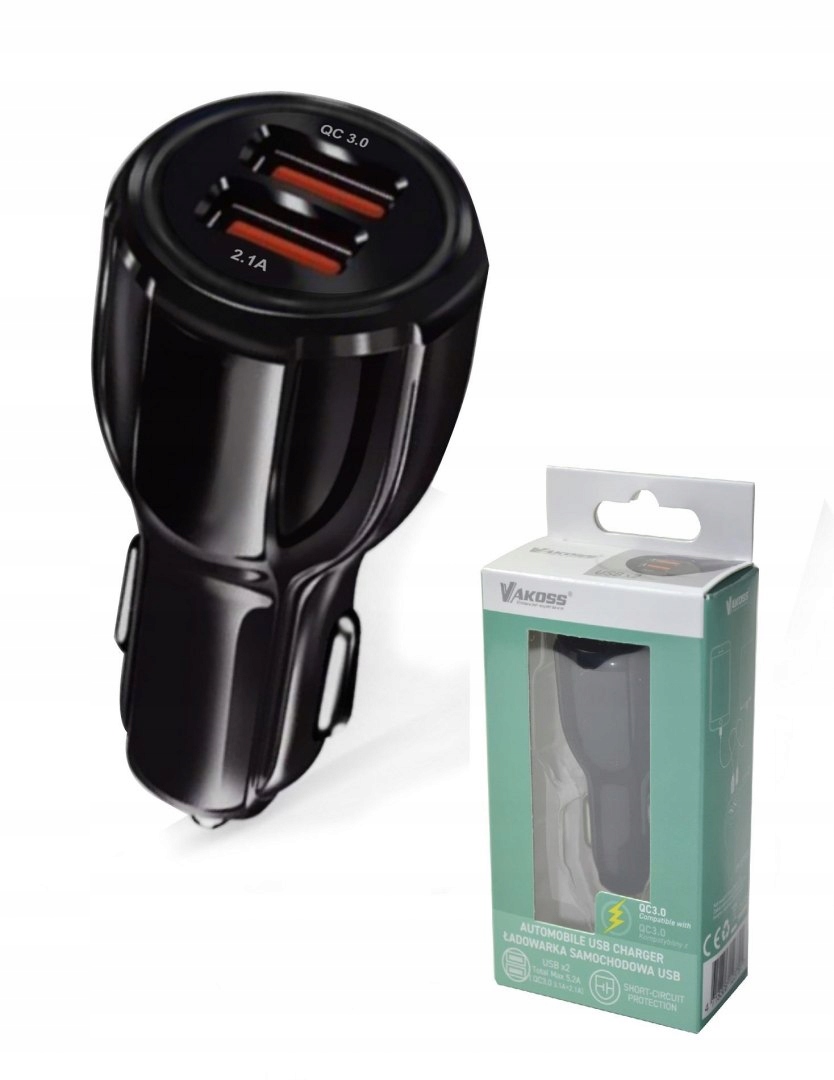Ładowarka samochodowa Vakoss TP-3273UK 2xUSB, 5.2A, DC 12-24V czarna