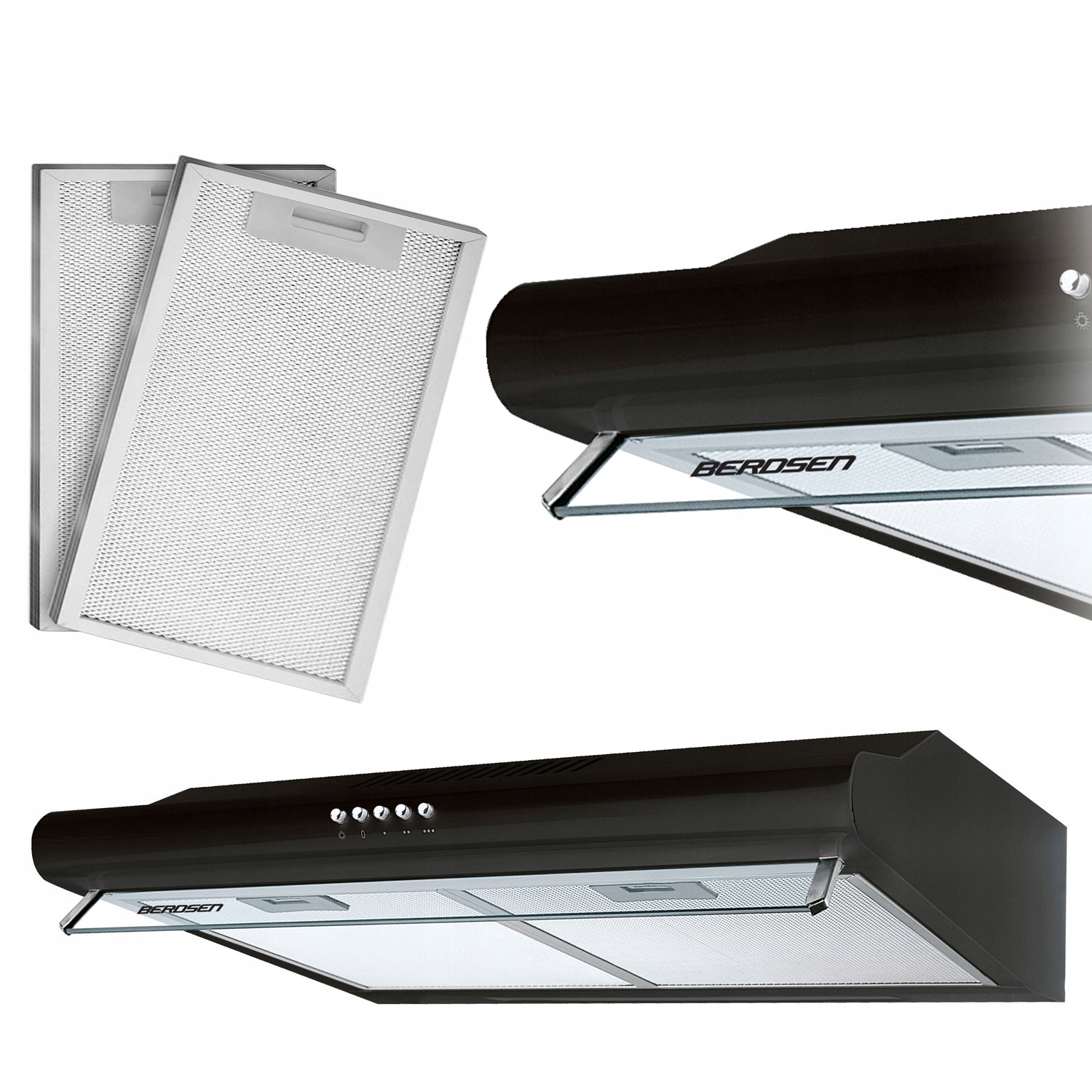 Kuchyňský digestoř Podskříňový odsavač par 50 cm Černý Berdsen BE-10-A