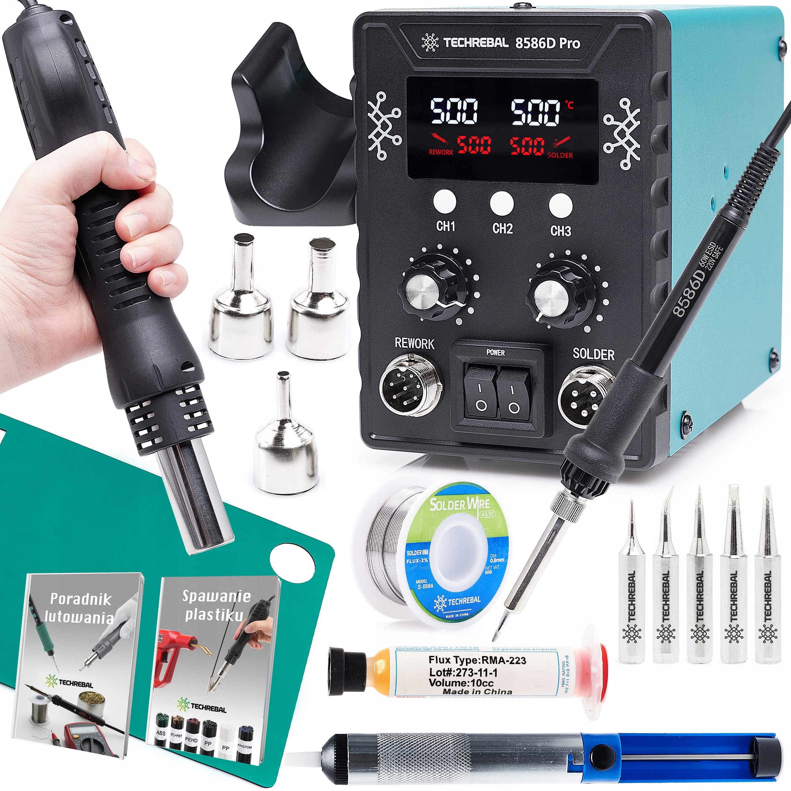 Pájecí Stanice 2V1 Hotair Páječka 8586D Pro Groty Podložka Tavidlo Odsávač