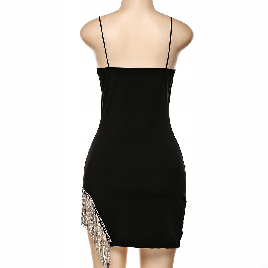 SUKIENKA CZARNA Z FRĘDZELKAMI BŁYSZCZĄCA SEXY Okazja koktajlowa