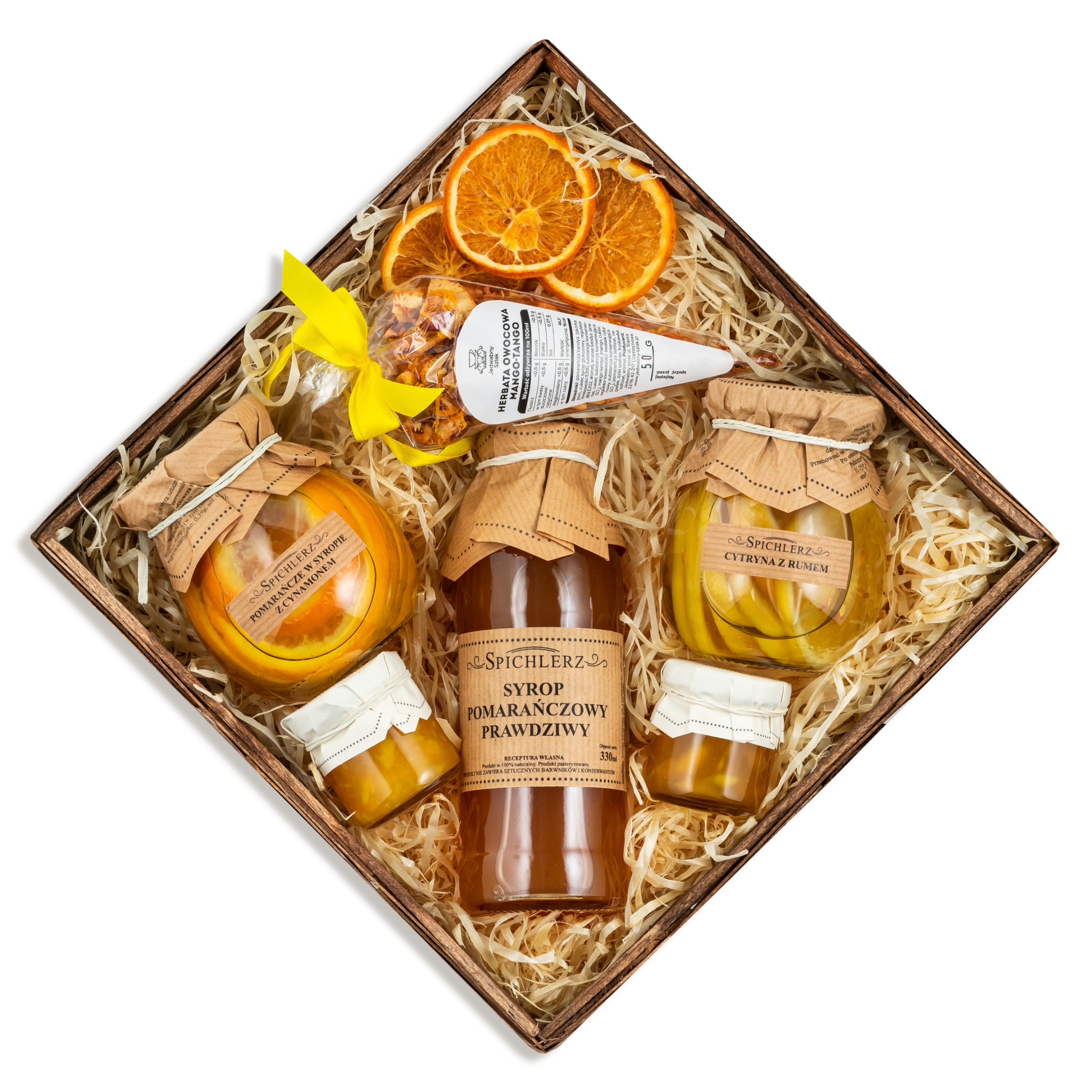 Zestaw prezentowy Pomarańcza syrop herbata mango tango Cytryny box dla niej