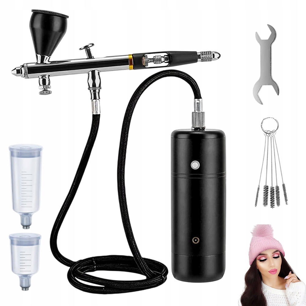 Aerograf na nehty a zdobení dortů se 3 nádobami a štětci