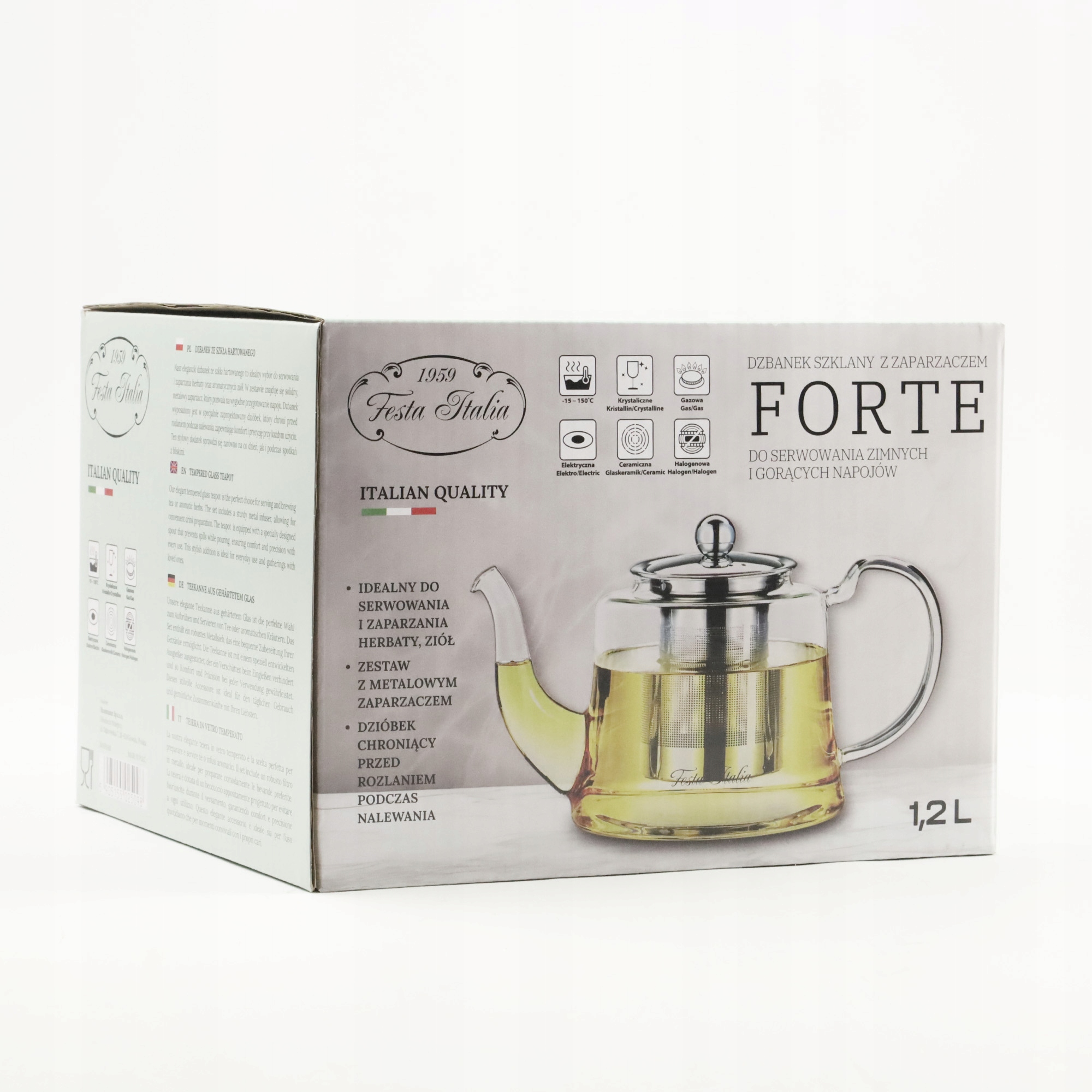 DZBANEK SZKLANY Z STALOWYM ZAPARZACZEM ZAPARZACZ DO HERBATY ZIÓŁ 1200 ML