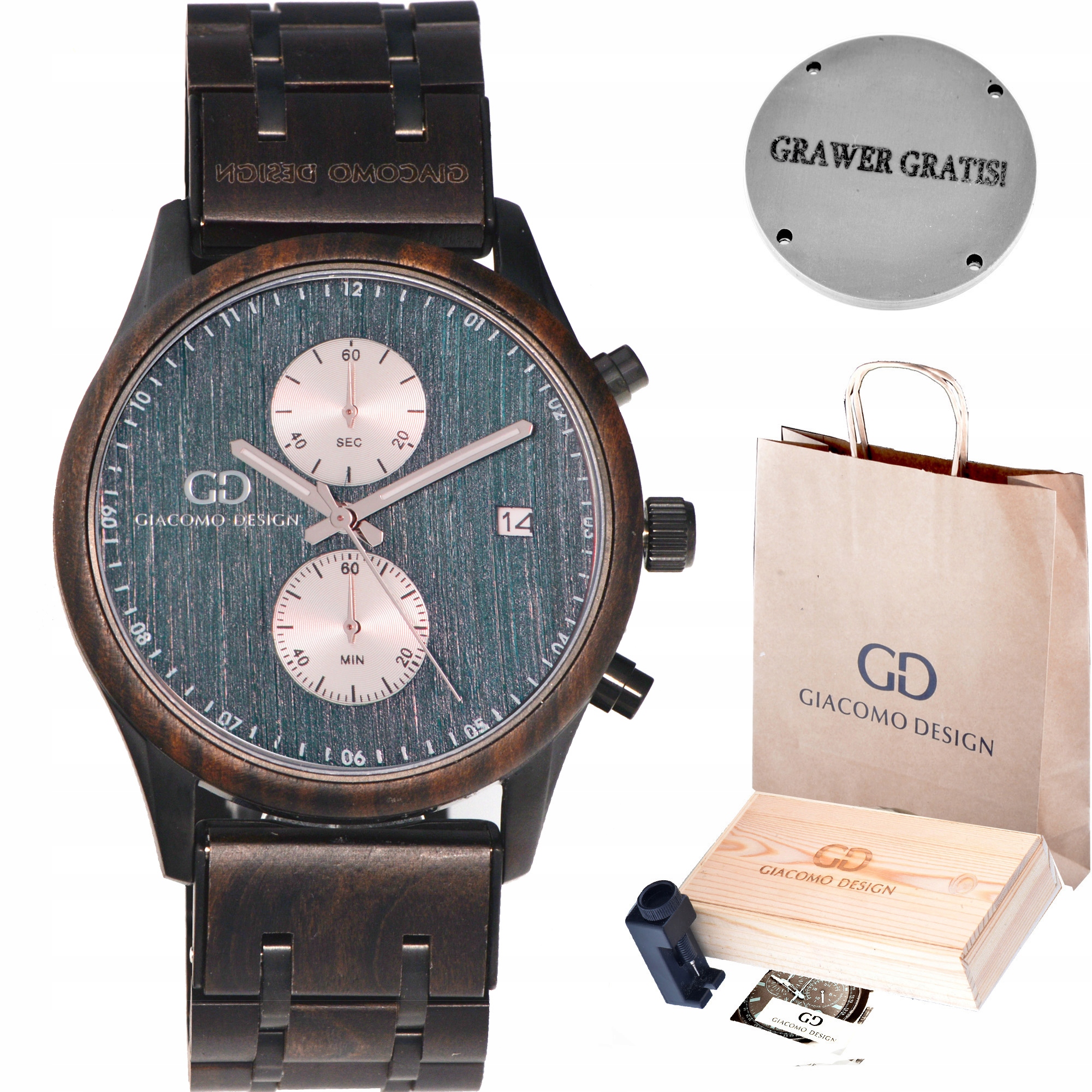 

Zegarek męski drewniany Giacomo Design GD481 New!