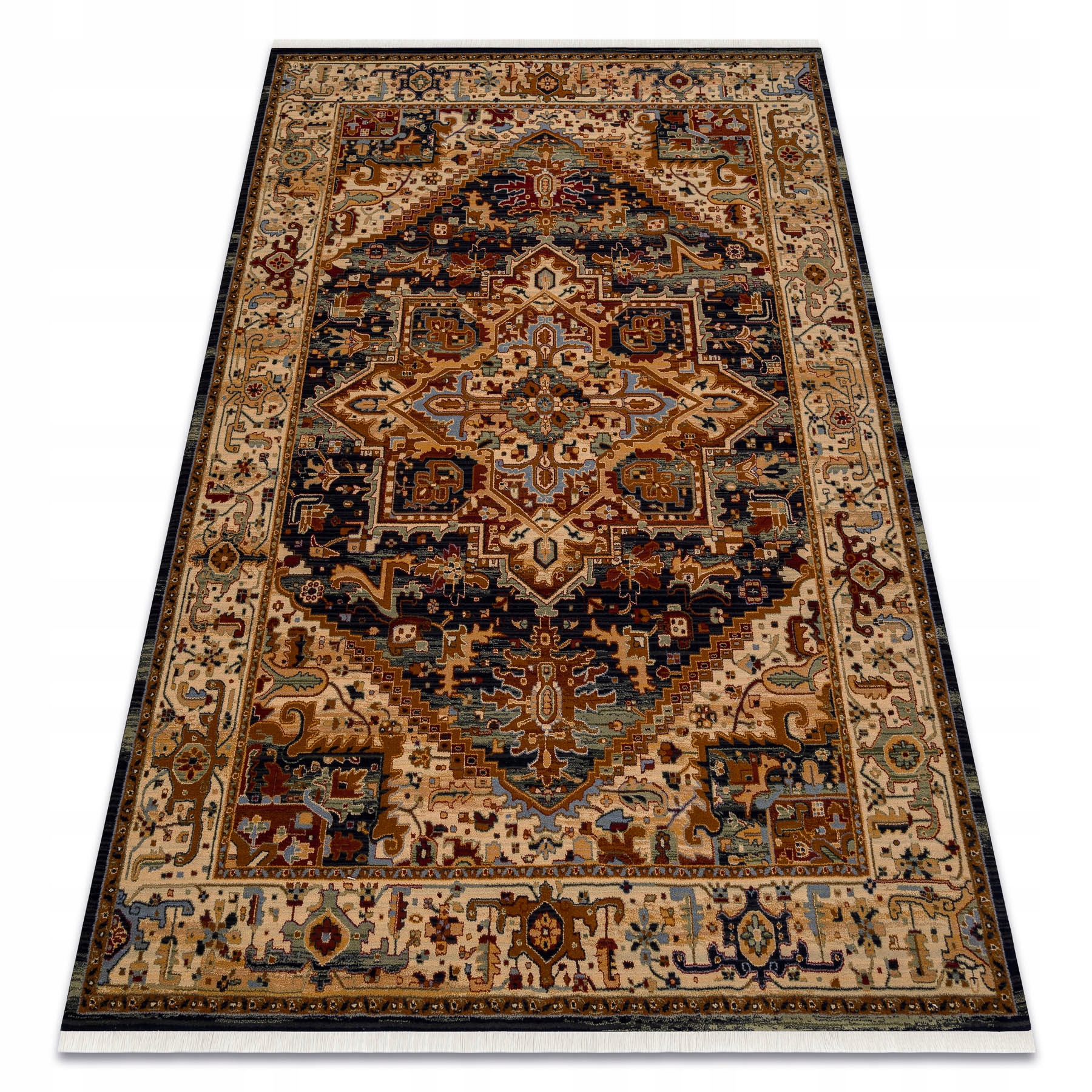 Dywan Wełniany Frędzle Ornament ramka orientalny Vintage 200x290 cm