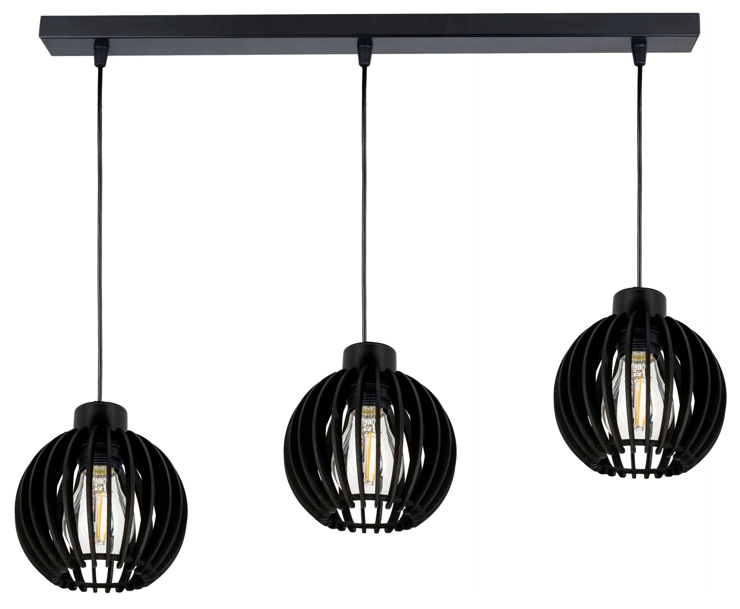 Černá závěsná lampa Zwis stropní lustr Loft stínidlo Dřevo kulička 3