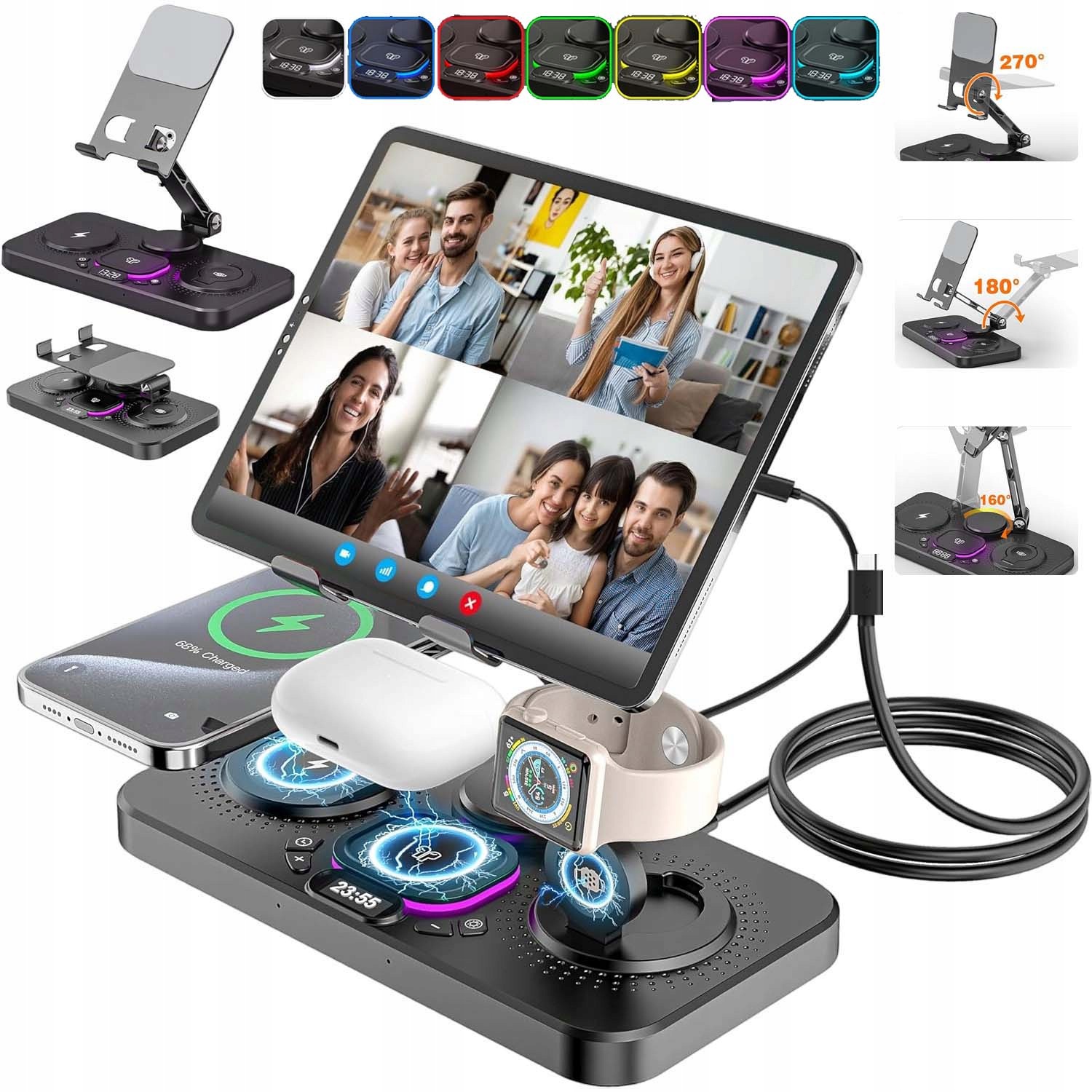 6V1 Bezdrátová Indukční Nabíječka Pro Telefon A Hodinky Sluchátek Qi 20W