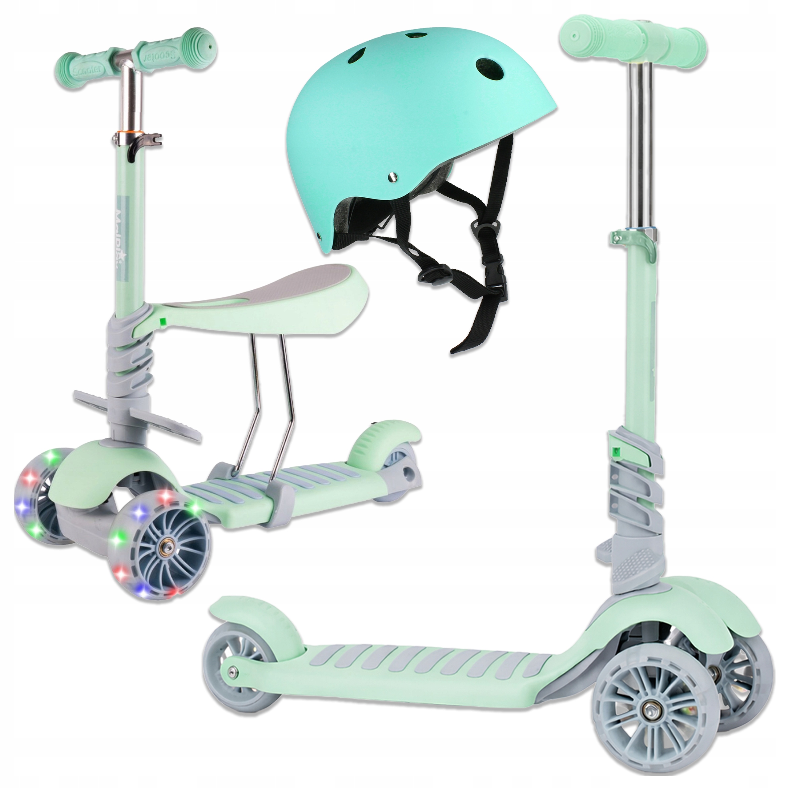 Hulajnoga Trójkołowa Dla Dzieci 2W1 Koła Led Kask Regulowany 48-54CM