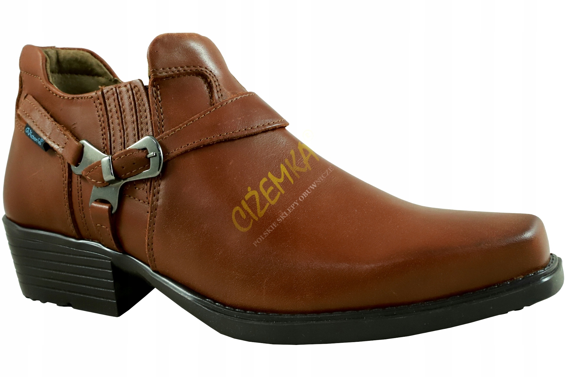 VICTORIO Kowbojki Półbuty na motol chopper cruiser SKÓRA PL 1026 BRĄZ 43