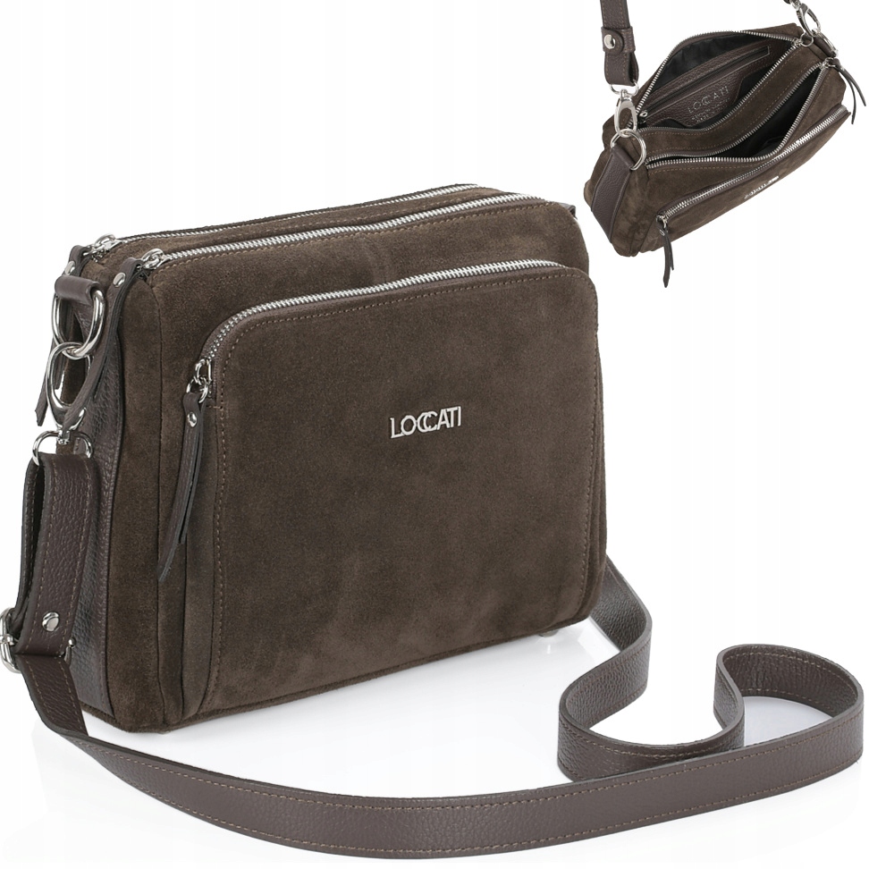 Zamszowa torebka damska ciemnobrązowa średnia przez ramię skóra naturalna