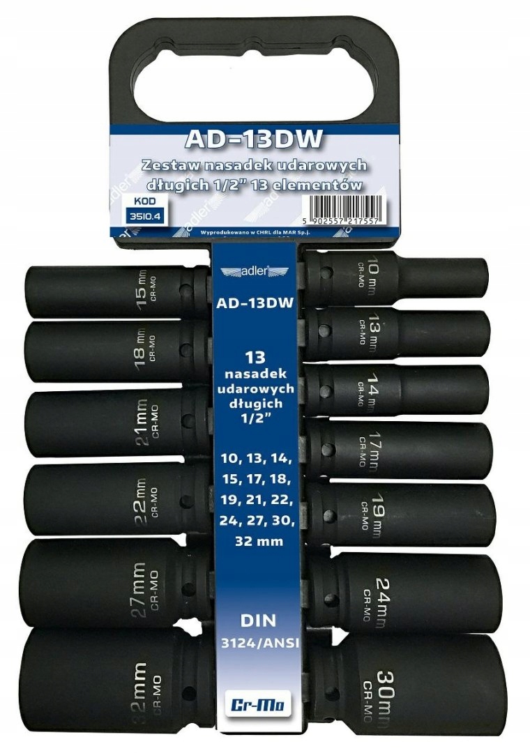 ADLER ZESTAW NASADEK UDAROWYCH DŁUGICH 13 SZT. WIESZAK
