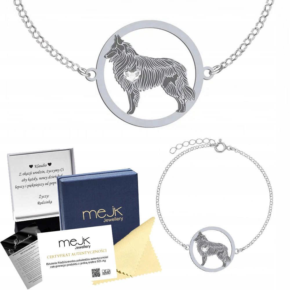 Stříbrný náramek z belgického ovčáka Groenendael 925 Šperky Gravírování