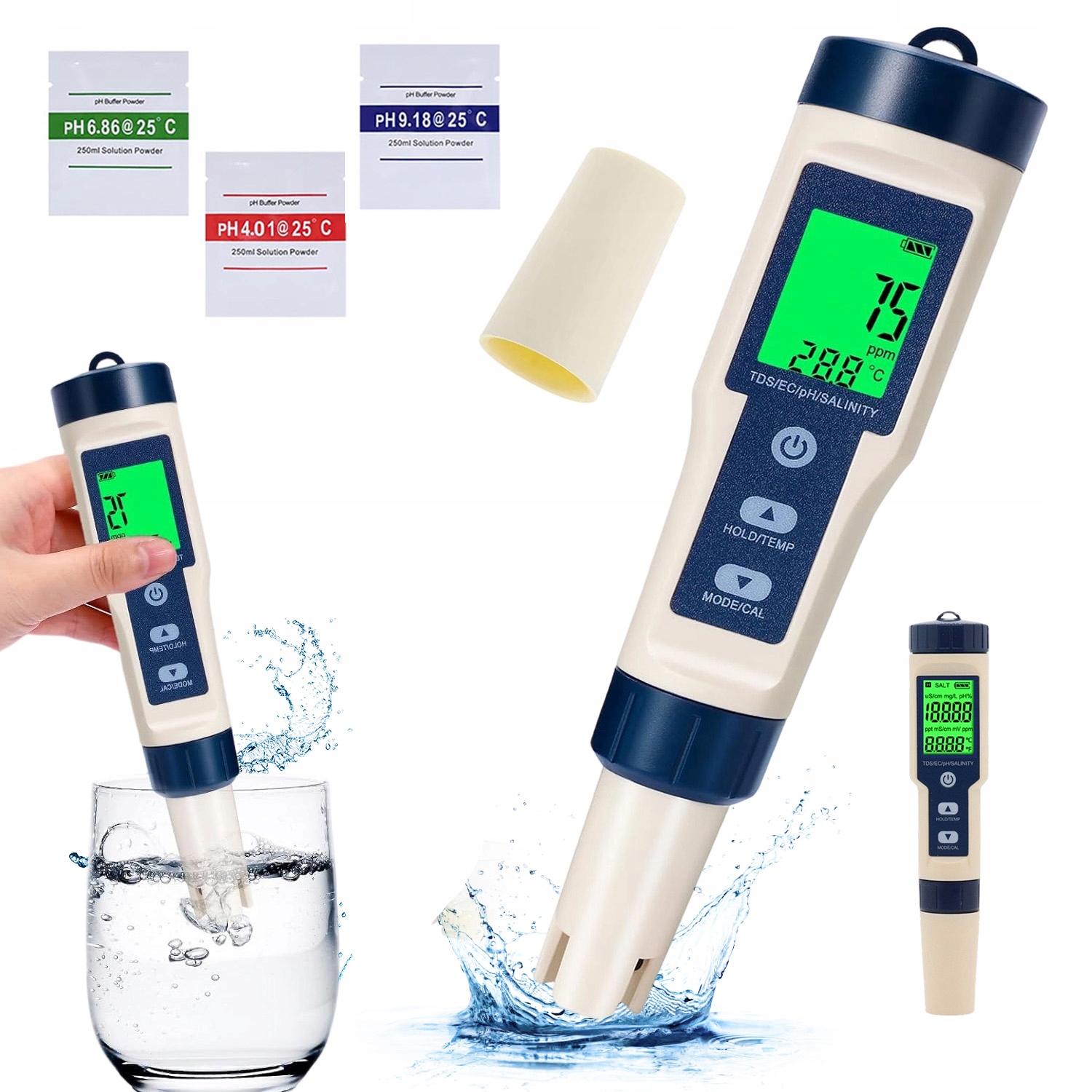 Wydajny 5W1 Tester Jakości Wody Ph Ec Tds Zasolenie Temperatura Do Basenów