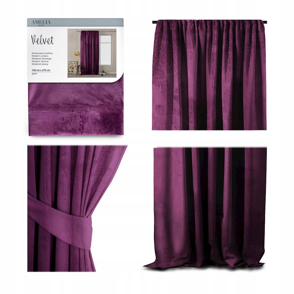 

Zasłona Na Tasmie Śliwka Velvet 140X270 CM