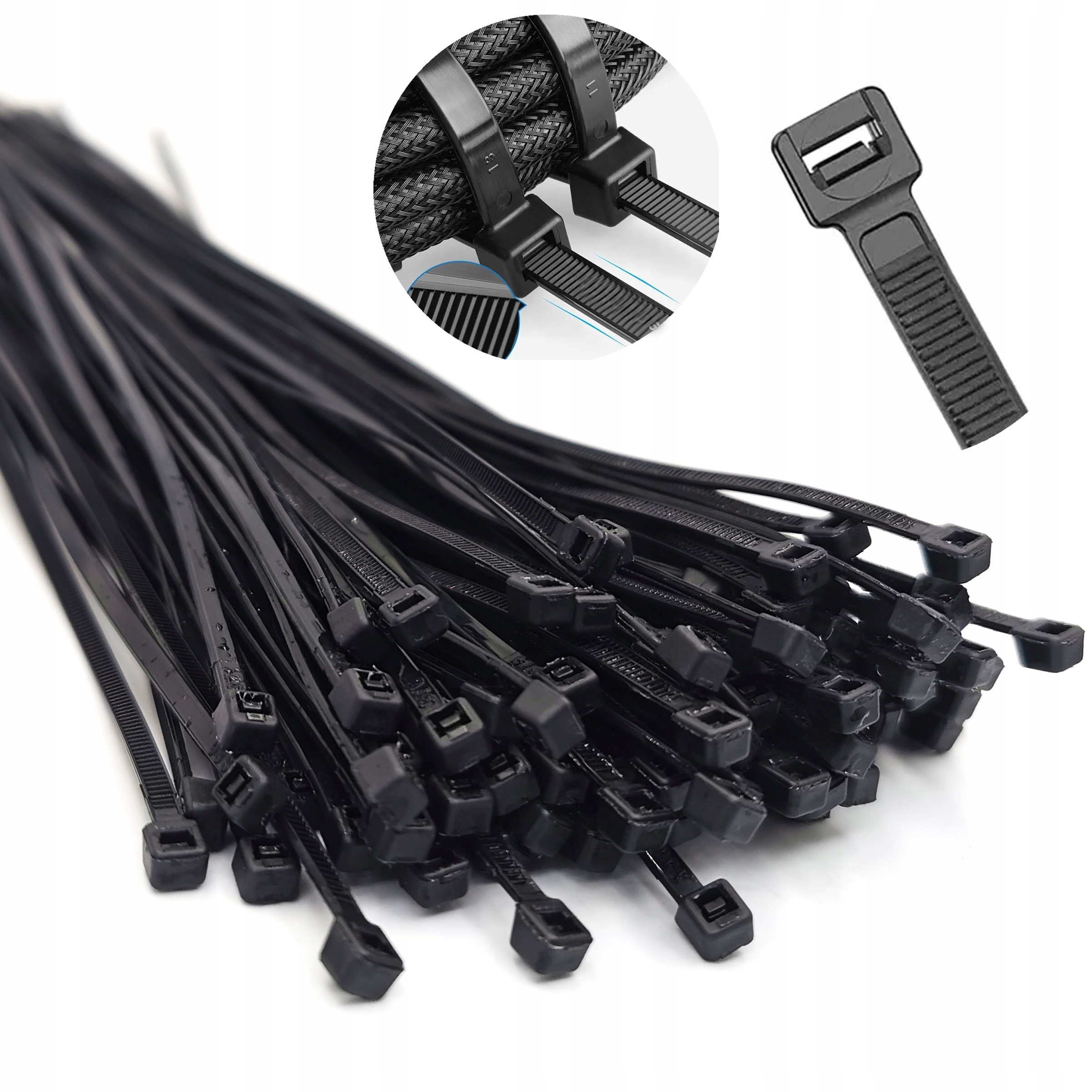 BARDZO MOCNE OPASKI ZACISKOWE QBA TRYTYTKI 2,5x100mm 100 SZT. ODPORNE BLACK