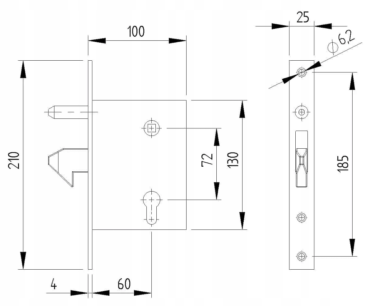 TS.001 ZAMEK HAKOWY F 60 DO BRAMY PRZESUWNEJ DRZWI Marka inna