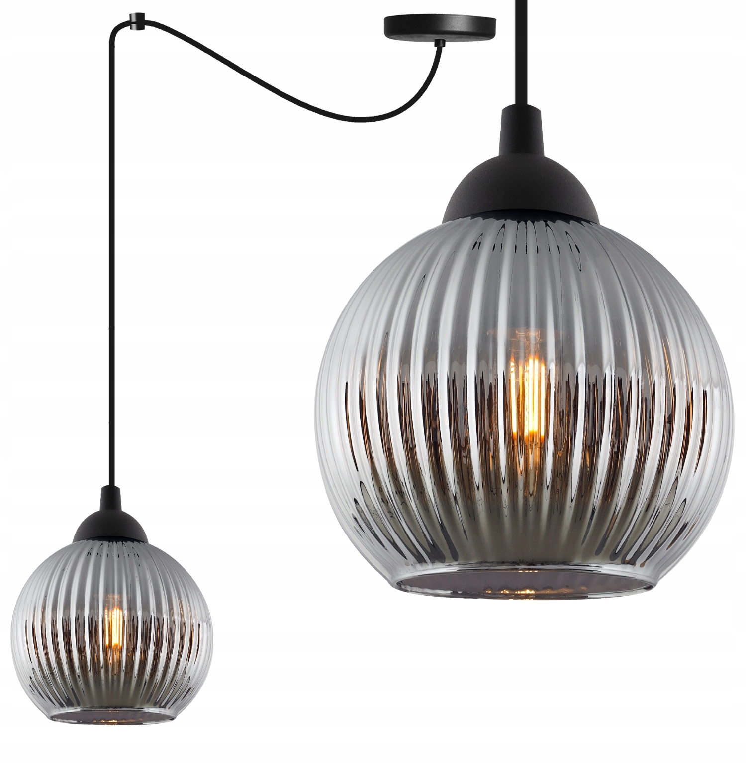 Závěsná Stropní Lampa Lustr E27 Pavouk Černý Loft Grafit Skleněná Koule