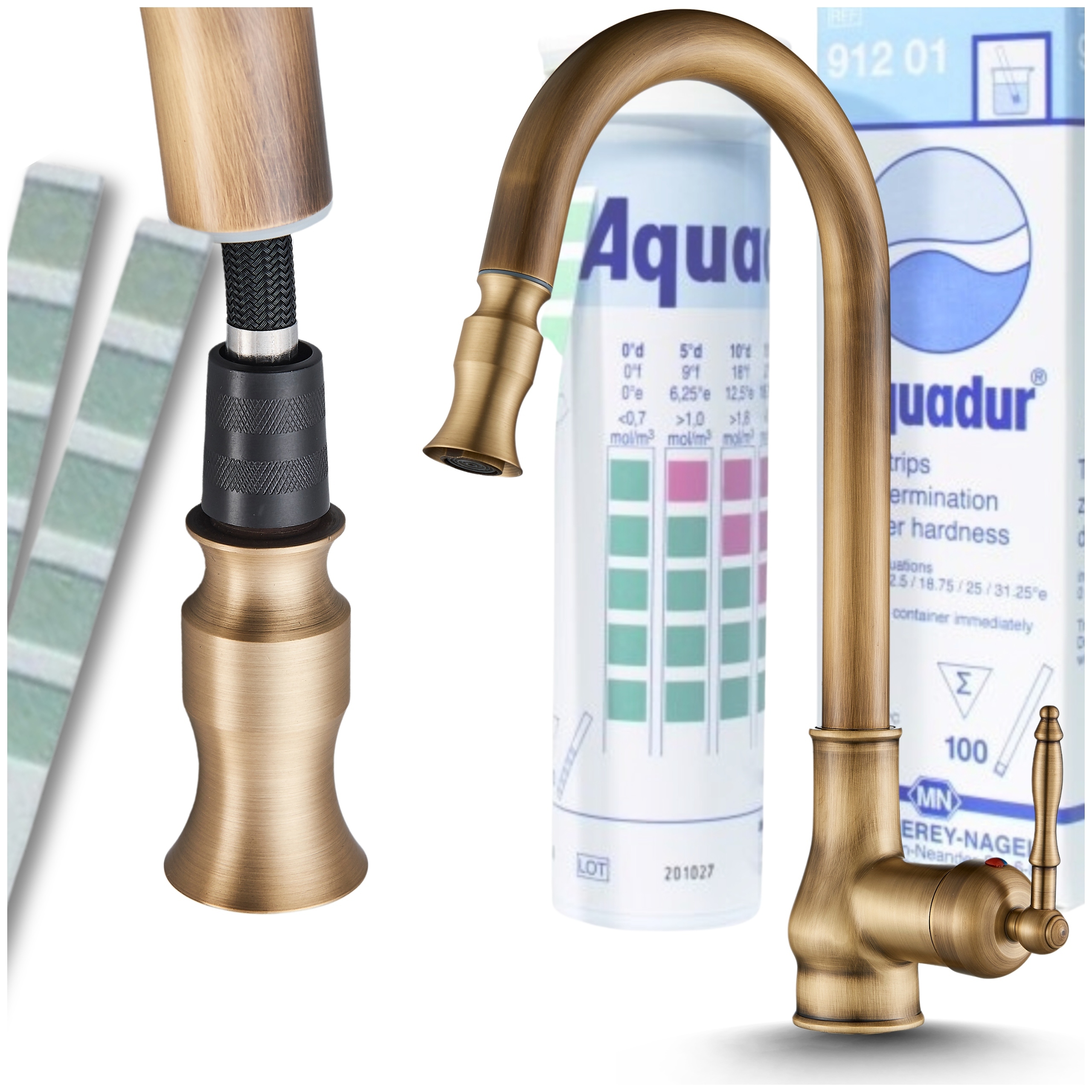 Kuchyňská Baterie Vodovodní Kohoutek s Vytahovací Flexibilní Ramínko Retro Mosaz