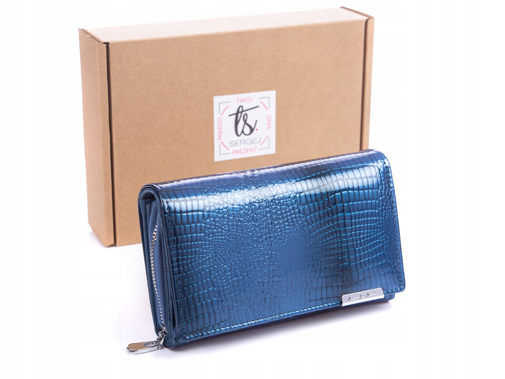 Modrá velká lakovaná dámská peněženka Rfid