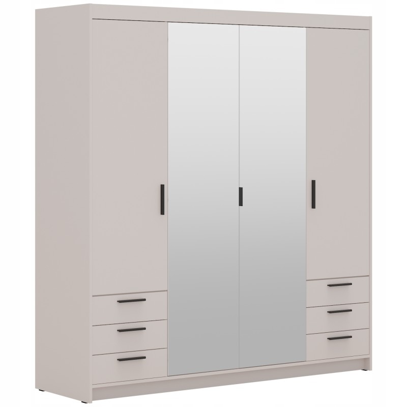 Skříň Alena 4D 6S Se Zrcadlem Béžová Písková 176 cm police tyč zásuvky