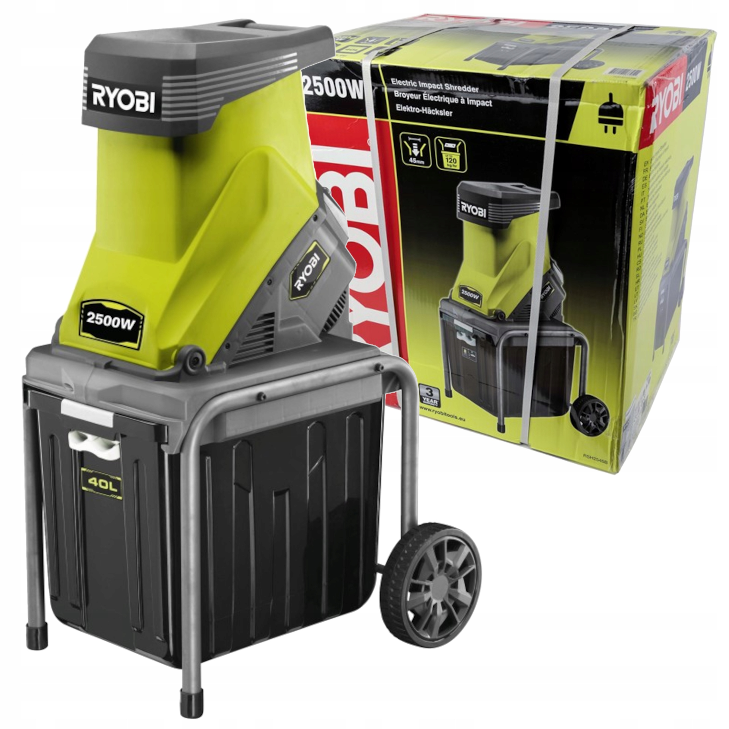 Rozdrabniacz Udarowy Elektryczny Do Ogrodu Gałęzi 2500 W Ryobi RSH2545B