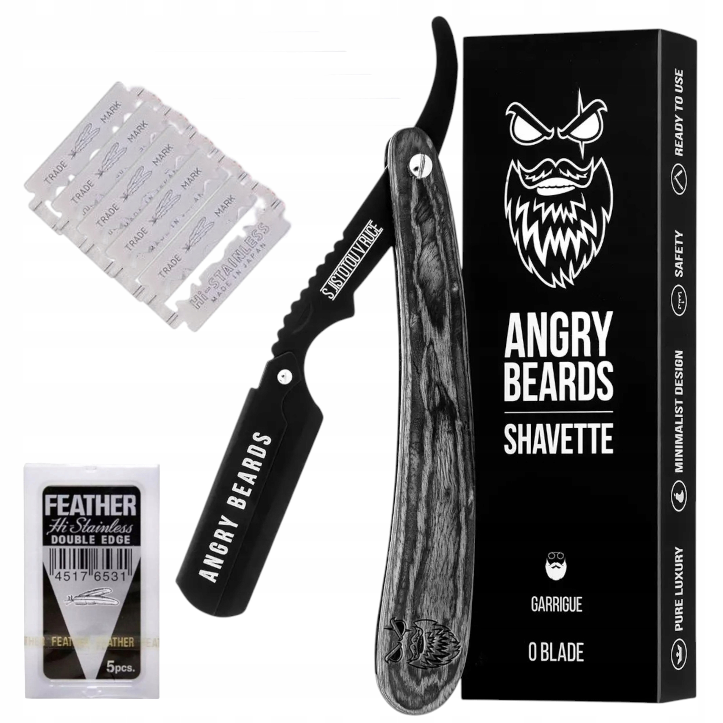Sada Angry Beards Břitva Shavetta Garrigue Žiletky Feather 5ks