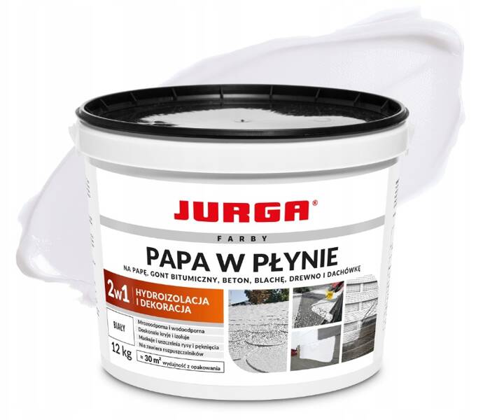 Jurga Papa w płynie Biały Farba na Dach ogrodzenie Obróbki dekoracyjna 12kg