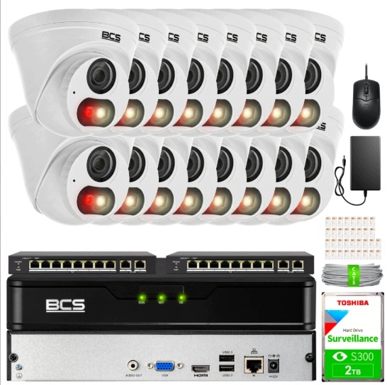 Zestaw Monitoringu 16x BCS-P-EIP14FSR3L3-Ai 4MPX Audio IP67 Akcesoria Bcs