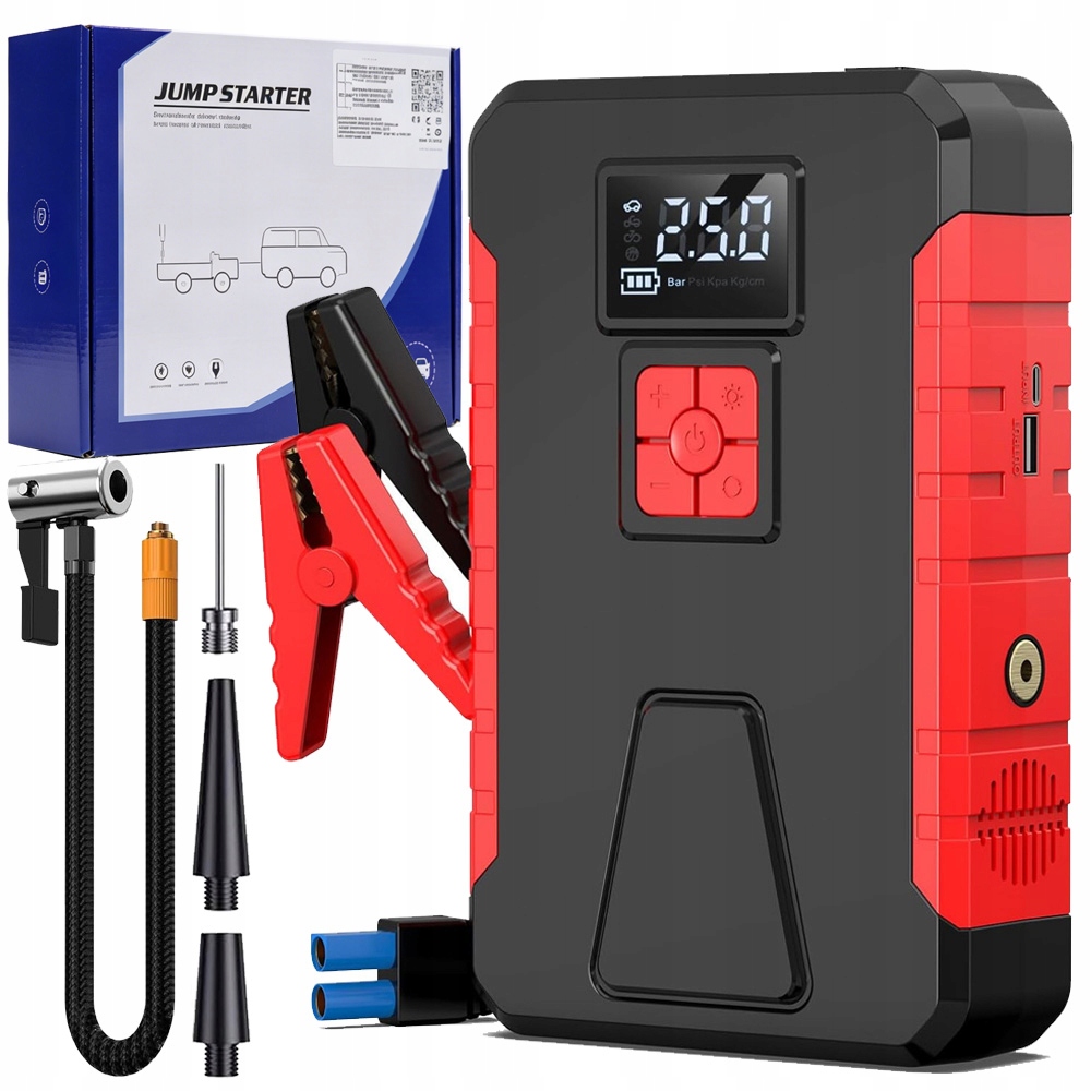 Jump Starter Booster Spúšťacie zariadenie akumulátora Kompresor 29800mah
