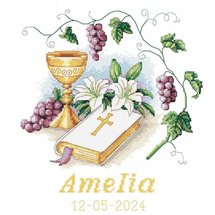 Křížková výšivka Vyšívací sada Suvenýr přijímání s Písmem