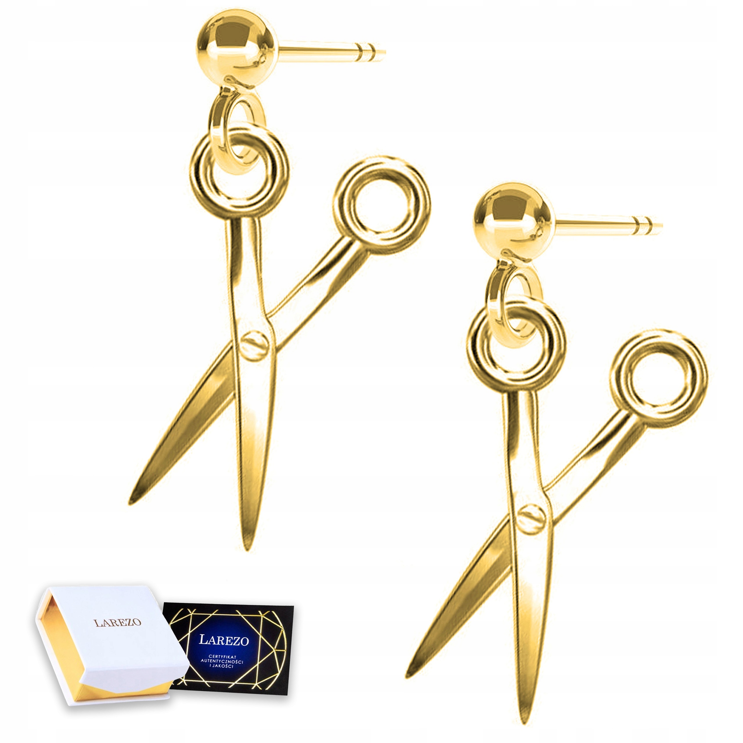 Zlaté Náušnice Nůžky pro Kadeřnici Kadeřníka Puzetky Nůžky 925