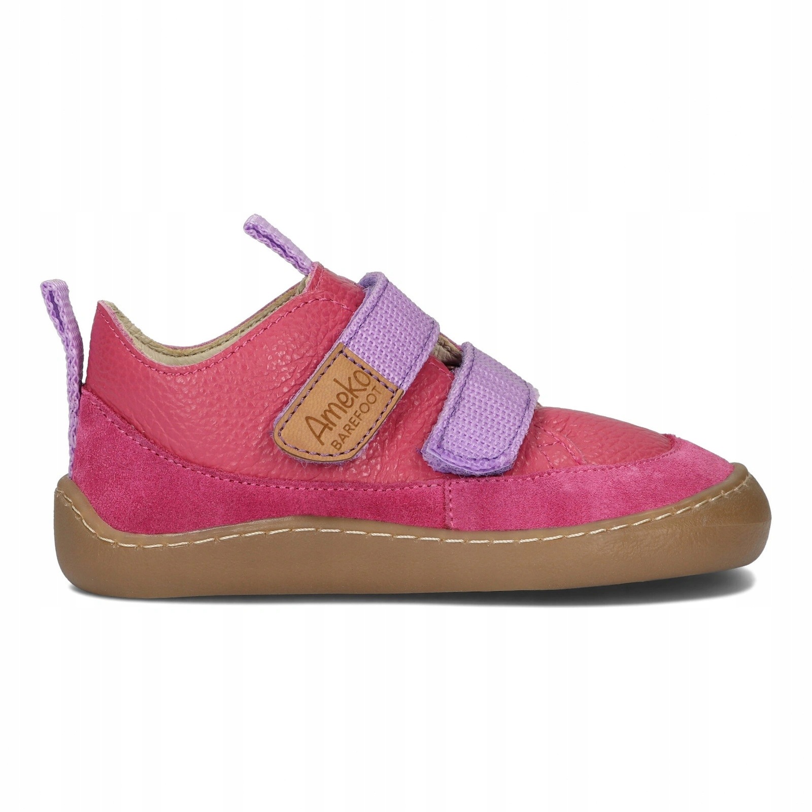 Buty barefoot skórzane dziecięce przejściowe na rzepy Ameko Afro Fuxia 28