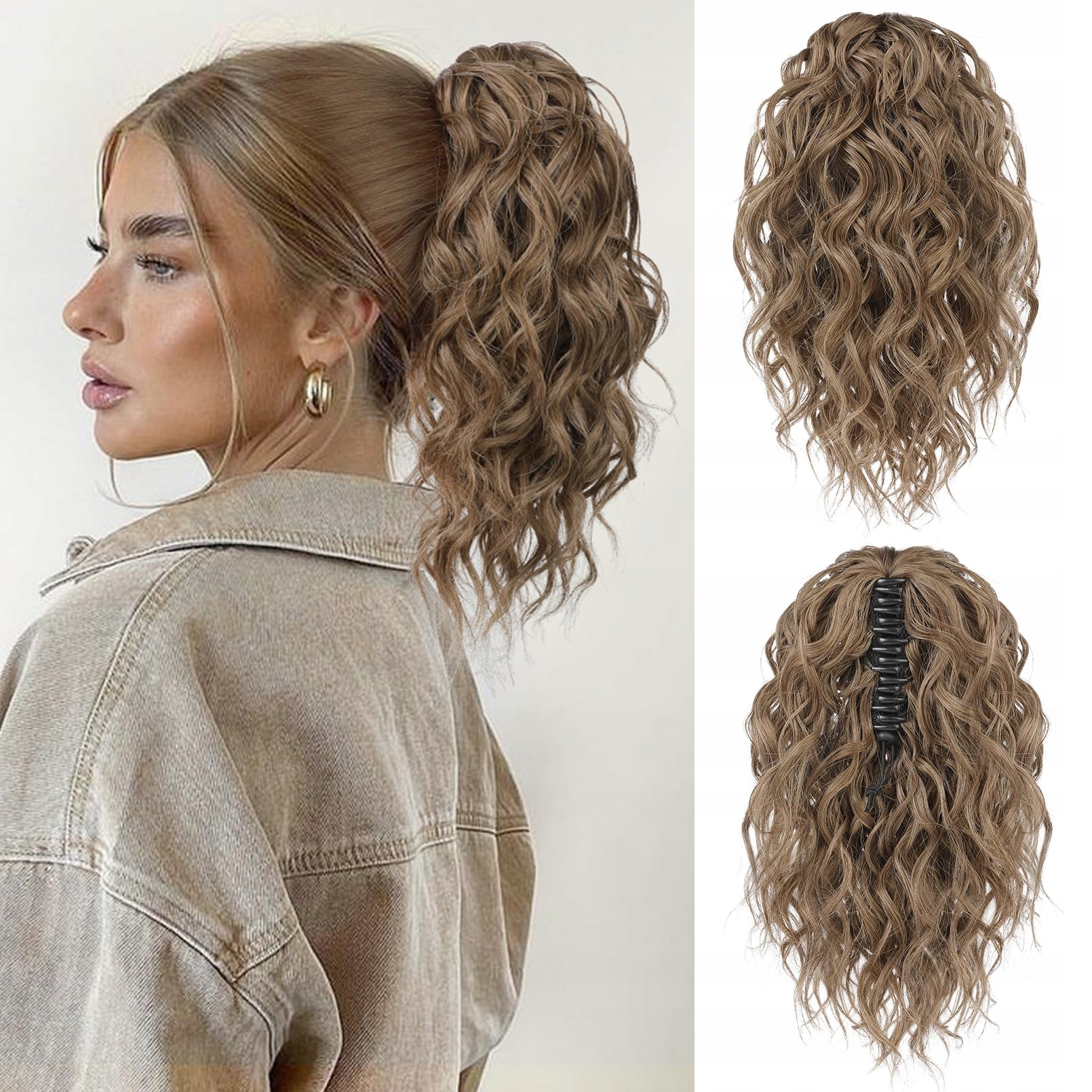 Flufymooz Prodlužování vlasů culík popelavý blond kaštanový 30 cm